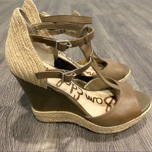 SAM EDELMAN Katarina Olive Green Peep Toe Wedge